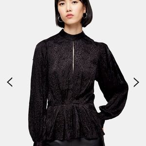 Top shop Black Cheetah Print Blouse with studs